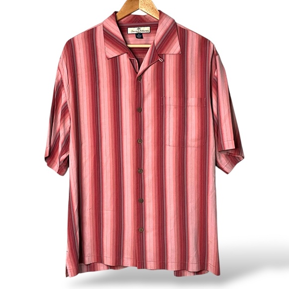 TOMMY BAHAMA 100% Silk Striped Short Sleeve Casual Shirt Sz M - Picture 2 of 9